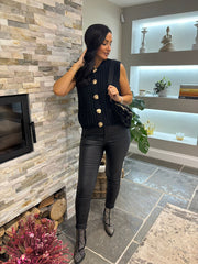 Black Chunky Knit Waistcoat Clara