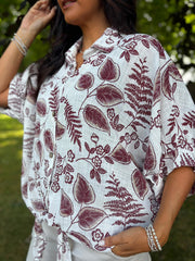 Wine Leaf Print Tie Front Blouse Brielle