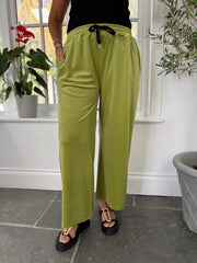 Olive Pull On Wide Leg Velour Trousers