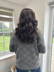 Grey Roll Neck Checkered Knit Rachel