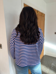 Royal Blue & Pink Collared Sweat Top Naomi