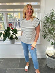Khaki Pinstripe Button Detail Tee Kennedy