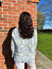 Light Blue Crochet Loose Weave Knit Amber