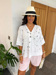 White Paisley Bubble Cotton Top Quinley