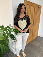Black Loose Knit Gold Heart Top Linda