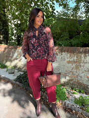 Wine Floral Mesh Top Louise