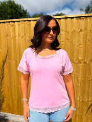 Pink Lace Trim Tee Carla