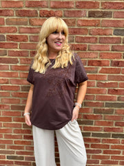 Chocolate Embroidered Leaf Tee Jill