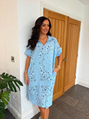 Blue Bubble Cotton Paisley Shirt Dress Jane