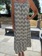 Khaki Patterned Bubble Cotton Dress Athena