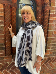 Grey Leopard Print Scarf