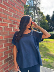 Navy Mesh Detail Top Parker