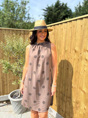 Chocolate Polka Dot Sleeveless Dress Tiana