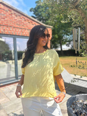 Lemon Striped Textured Linen Top Anais