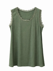 Khaki Ribbed Lace Vest Trina