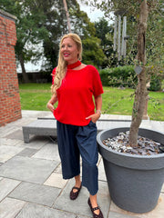 Red Asymmetric Off Shoulder Knit Cora
