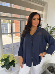 Navy Bubble Cotton Hooded Jacket Amelie