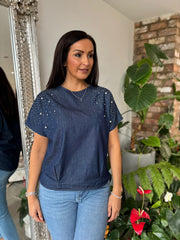 Denim Embellished Top Jocelyn