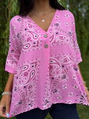 Candy Pink Paisley Bubble Cotton Top Quinley
