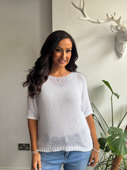 White Sequin Sparkle Knit Sabrina