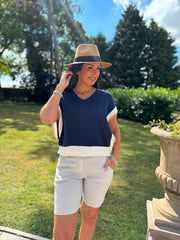 Navy Block Colour Border Knit Gina