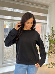 Black Ruffle Sleeve Sweatshirt Ava