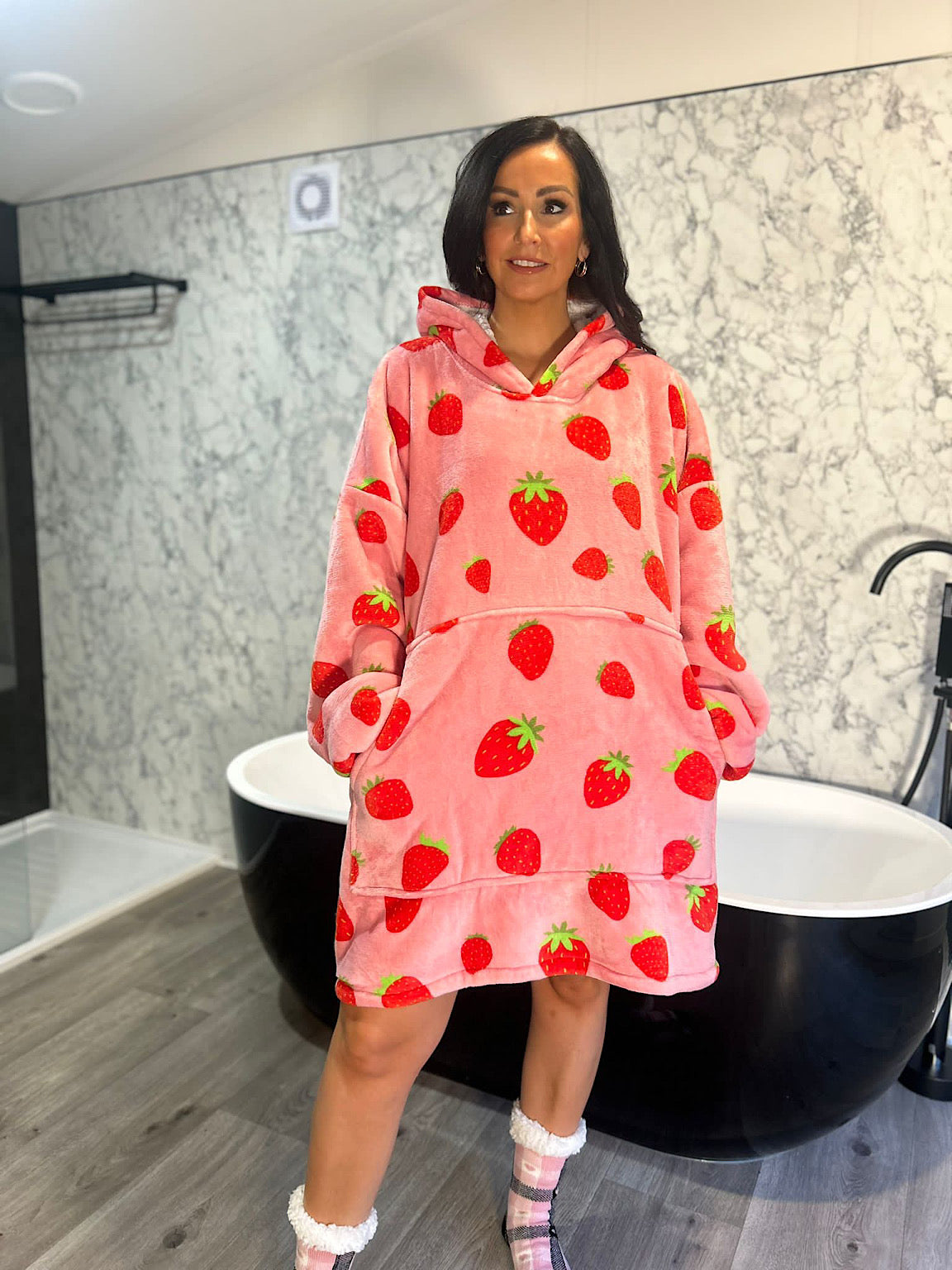 Pink Strawberries Oversized Blanket Hoodie Tillett's