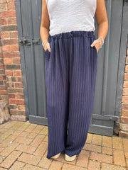 Navy Pinstripe Pull on Trousers Tanya