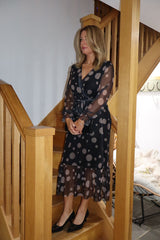 Black Polka Dot Belted Mesh Dress Alana