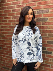 Navy Floral Leaf Sweat Top India