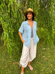 Blue Bubble Cotton Paisley Short Sleeve Shirt Jackie