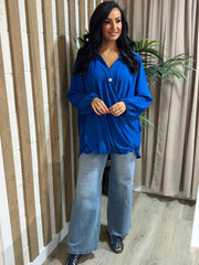 Royal Blue Crepe Crossover Blouse Tiffany