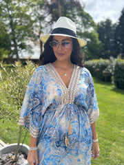 Denim Tropical Tassel Kaftan Dress Orla