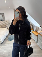 Black Velour Zip Hoodie Jaiya