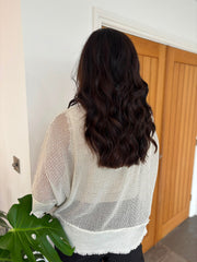 Stone Distressed Trim Net Top Shirley
