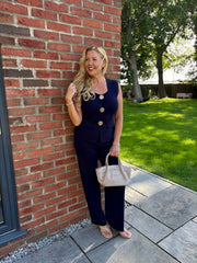 Navy Rose Button Waistcoat Set Nala