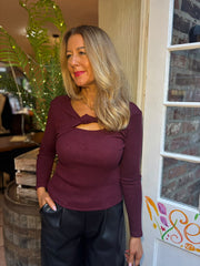 Wine Twist Front Ribbed Top Emma