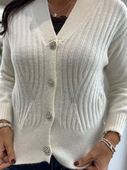 Winter White Ribbed Cardigan Lauren