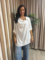 Winter White Gathered Cowl Neck Top Harper