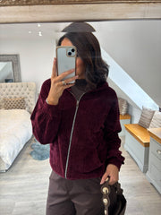Wine Velour Zip Hoodie Jaiya