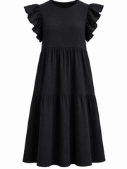 Black Frill Sleeve Bubble Cotton Dress Mae