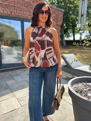 Chocolate Brushed Abstract Halter Neck Top Jessie