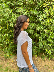 White Textured Stripe Open Knit Dove