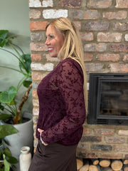 Aubergine Floral Vine Mesh Top Tracy