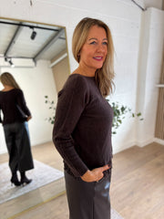 Chocolate Long Sleeve Fringed Knit Amara