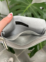 Silver Leather Button Purse