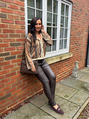 Mocha Striped Shimmer Jacket Fern