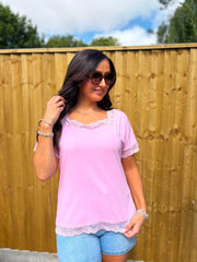 Pink Lace Trim Tee Carla