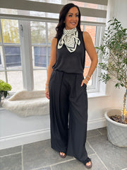 Black Tailored Wide Leg Pleat Trousers