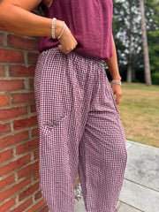Wine Gingham Barrel Leg Trousers